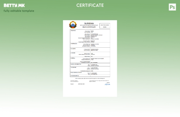 модерен стил Словенија витална евиденција за смртен шаблон Word и PDF шаблон